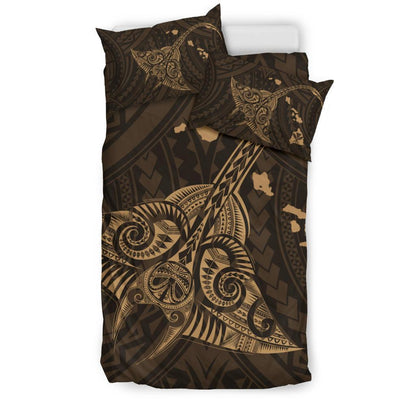 Hawaiian Map Kanaka Manta Ray Polynesian Bedding Set Gold