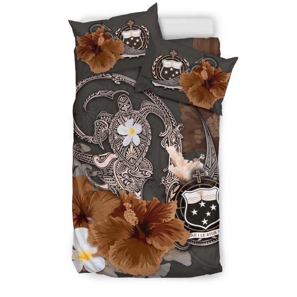 Samoa Bedding Set Hibiscus Turtle Tribal Brown