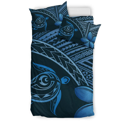 Hawaiian Turtle Plumeria Polynesian Bedding Set Neo Blue