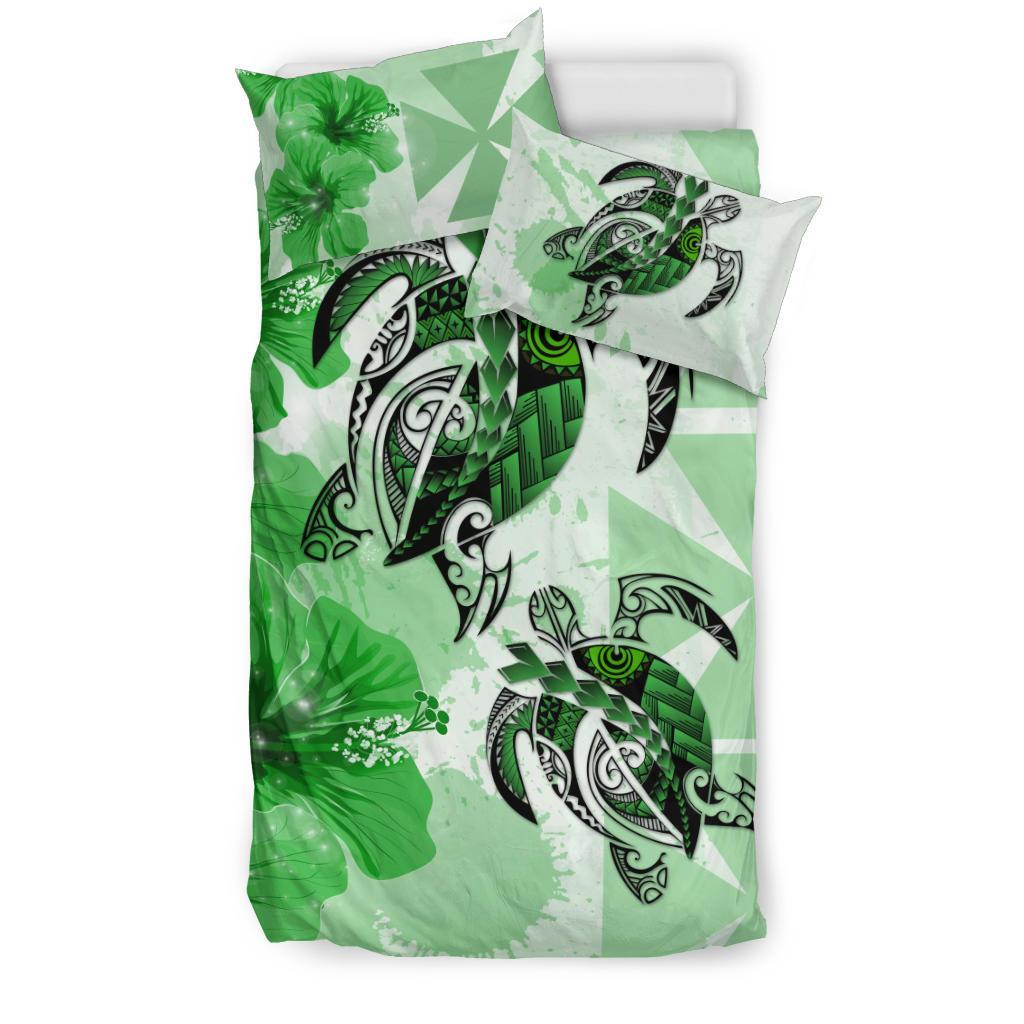 Polynesian Duvet Cover Set Wallis And Futuna Bedding Set Polynesia Turtle Hibiscus Green