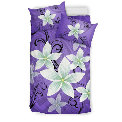 Hawaiian Plumeria Polynesian Bedding Set Purple