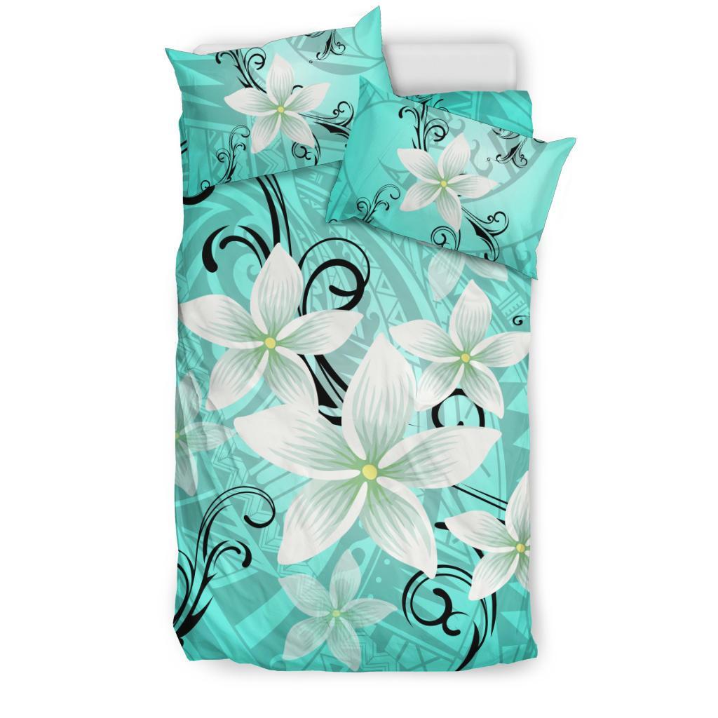 Hawaiian Plumeria Polynesian Bedding Set Turquoise