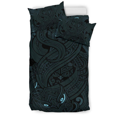 New Zealand Bedding Set, Maori Gods Tumatauenga (God Of War) Blue