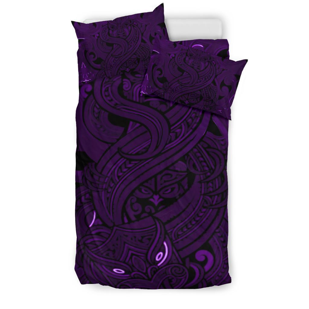 New Zealand Bedding Set, Maori Gods Tumatauenga (God Of War) Purple