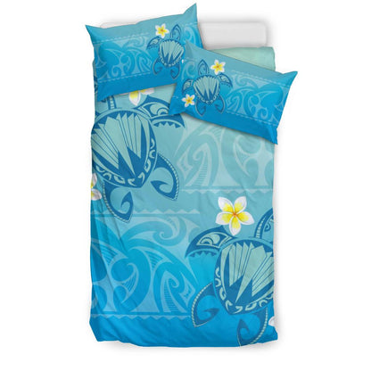 Hawaii Plumeria Deep Blue Turtle Bedding Set