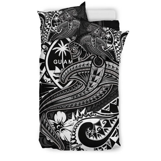 Guam Polynesian Bedding Set White Shark Polynesian Tattoo