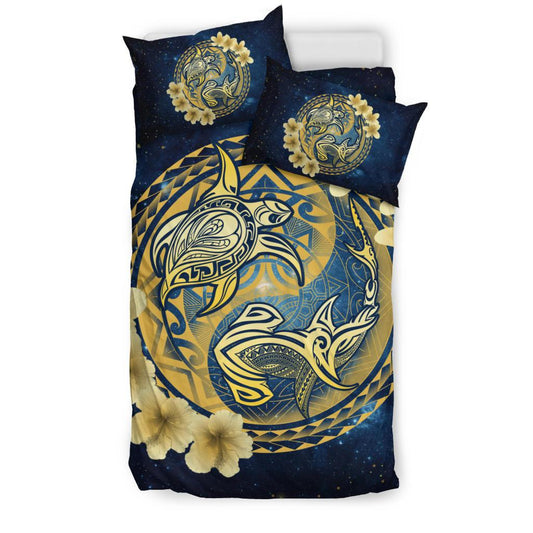 Hawaii Bedding Set Hawaii Galaxy Yin Yang Turtle Shark Hibiscus Plumeria Bedding Set