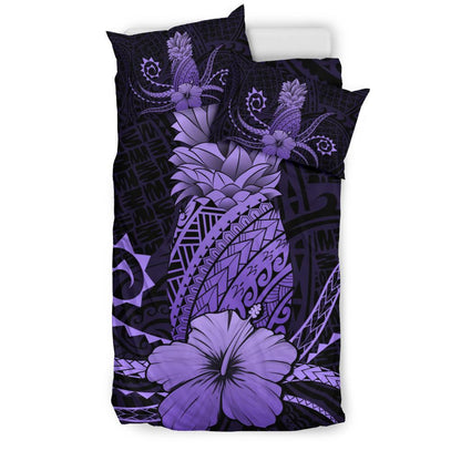 Hawaii Polynesian Pineapple Hibiscus Bedding Set Zela Style Purple