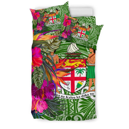 Fiji Bedding Set Hibiscus Polynesian Pattern Green Version