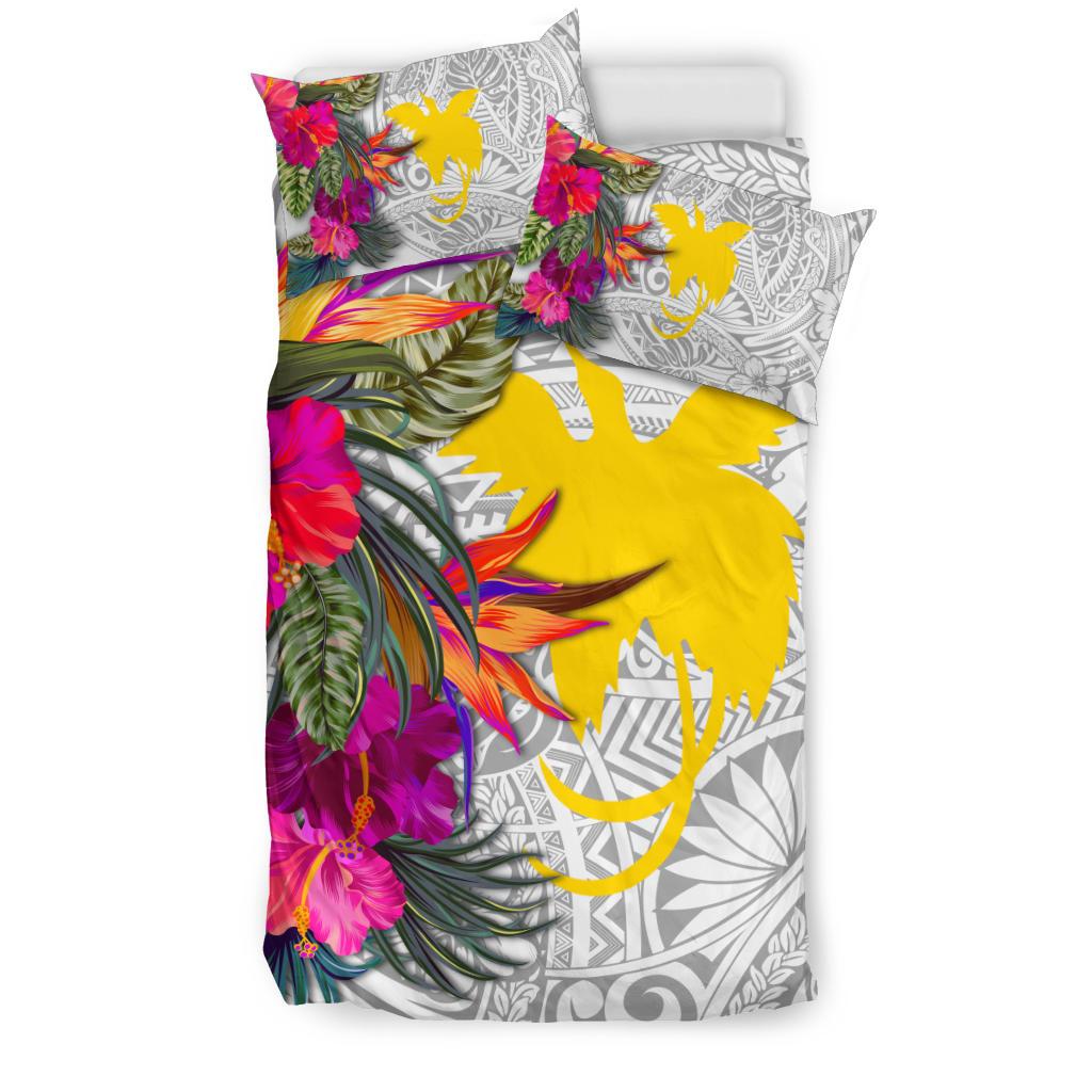 Papua New Guinea Bedding Set Hibiscus Polynesian Pattern White Version