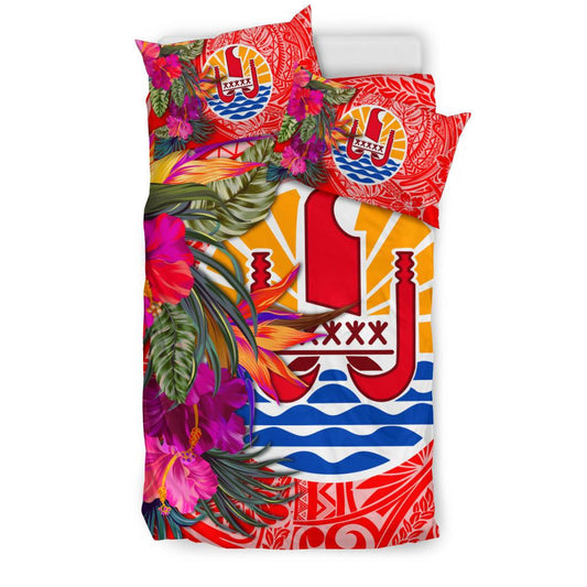 Tahiti Bedding Set Hibiscus Polynesian Pattern Red Version