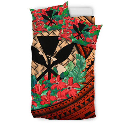 Kanaka Maoli (Hawaiian) Bedding Set Lauhala Polynesian Hibiscus Red