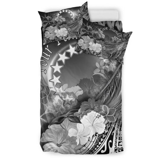 Cook Islands Custom Personalised Bedding Set Humpback Whale with Tropical Flowers (White)