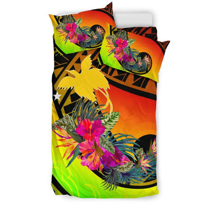 Papua New Guinea Bedding Set Polynesian Hook And Hibiscus (Raggae)