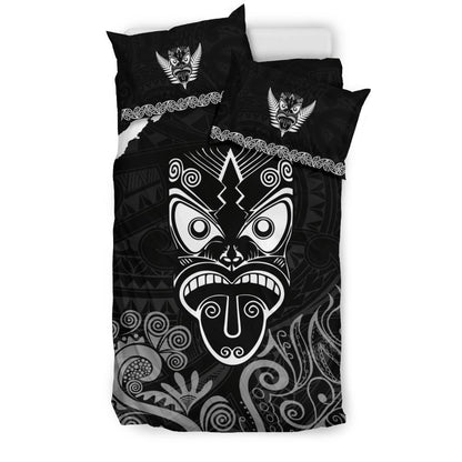 Maori Aotearoa Rugby Haka Bedding Set New Zealand Silver Fern Black