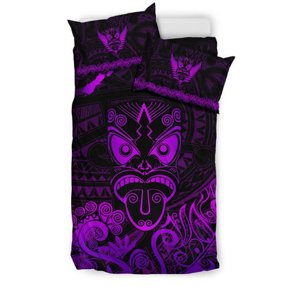 Maori Aotearoa Rugby Haka Bedding Set New Zealand Silver Fern Purple
