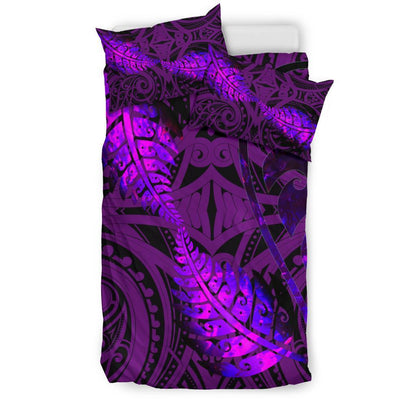 Aotearoa Maori Bedding Set Silver Fern Koru Vibes Purple