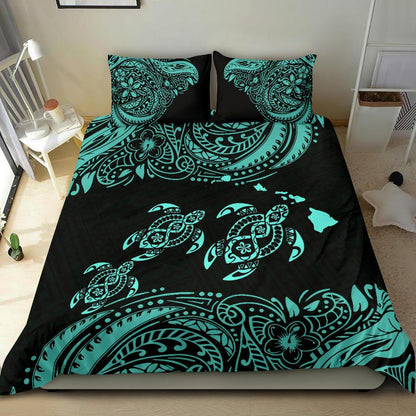 Polynesian Bedding Set Hawaii Duvet Cover Set Blue Sea Turtle