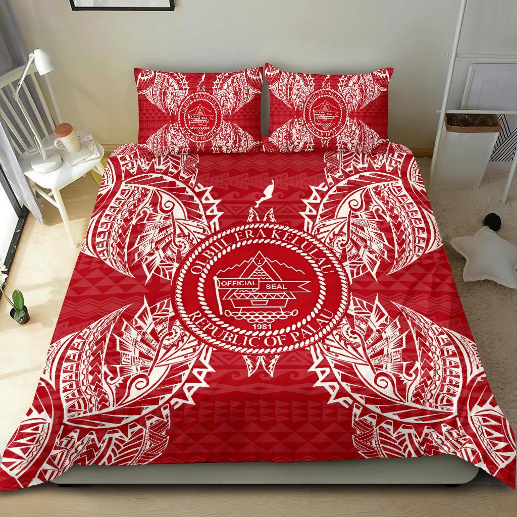 Polynesian Bedding Set Palau Duvet Cover Set Map Red White