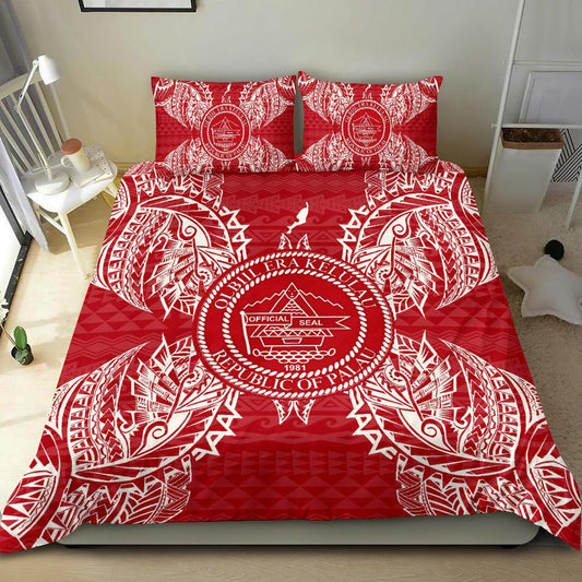Polynesian Bedding Set Palau Duvet Cover Set Map Red White