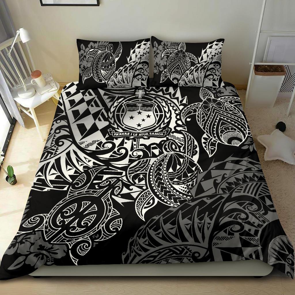 Polynesian Duvet Cover Samoa Bedding Set White Turtle Flowing