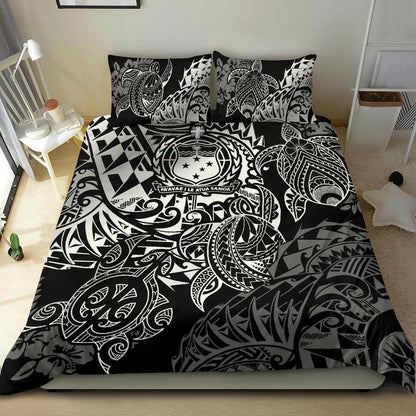 Polynesian Duvet Cover Samoa Bedding Set White Turtle Flowing