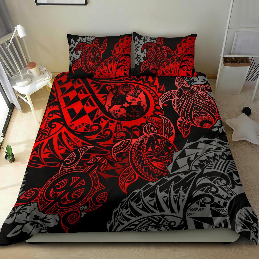 Polynesian Duvet Cover Tonga Bedding Set Red Turtle Flowing
