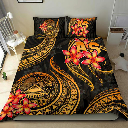 Polynesian Bedding Set American Samoa Duvet Cover Set Gold Plumeria