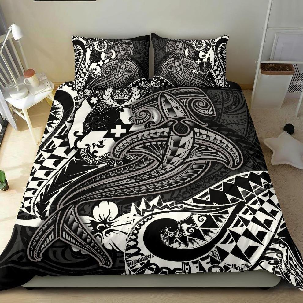 Tonga Bedding Set White Shark Polynesian Tattoo
