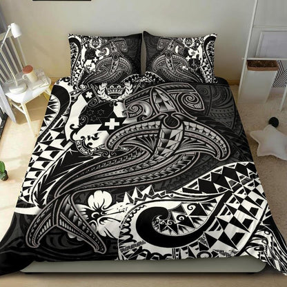 Tonga Bedding Set White Shark Polynesian Tattoo