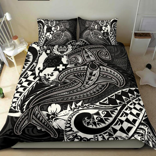 Tonga Bedding Set White Shark Polynesian Tattoo