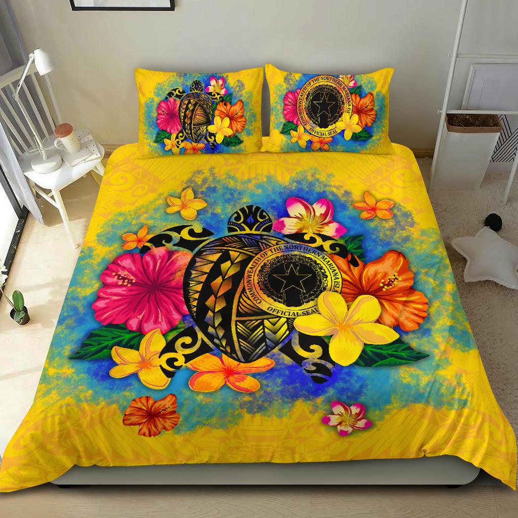 The Northern Mariana Islands Polynesian Bedding Set Turtle with Plumeria and Hibiscus