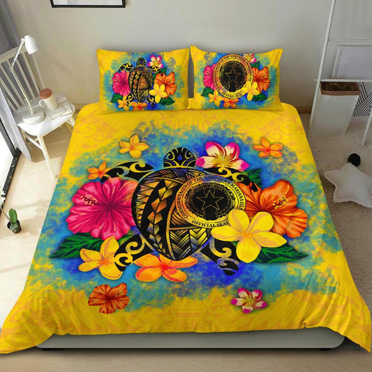 The Northern Mariana Islands Polynesian Bedding Set Turtle with Plumeria and Hibiscus