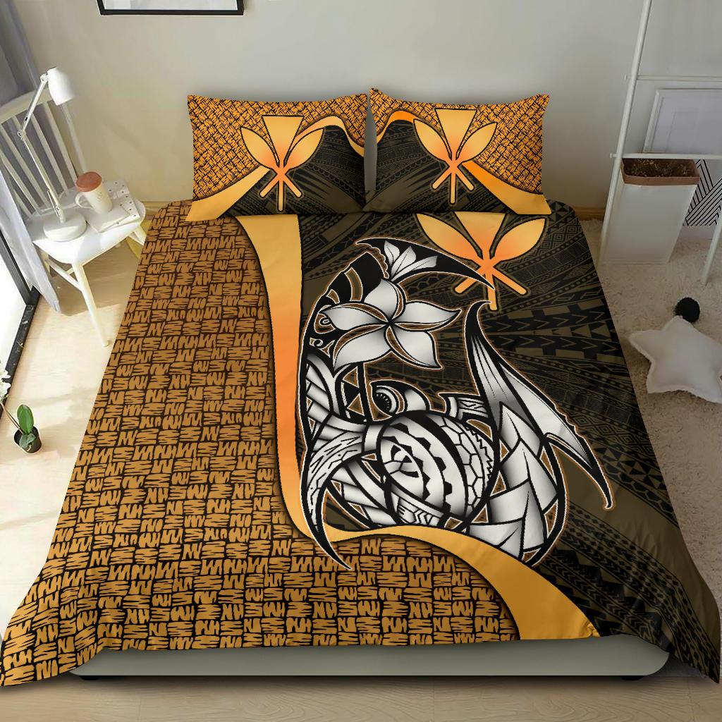 Polynesian Bedding Set Hawaii Duvet Cover Set Gold Turtle with Hook