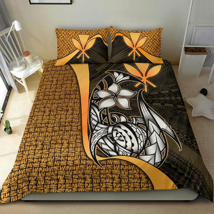 Polynesian Bedding Set Hawaii Duvet Cover Set Gold Turtle with Hook