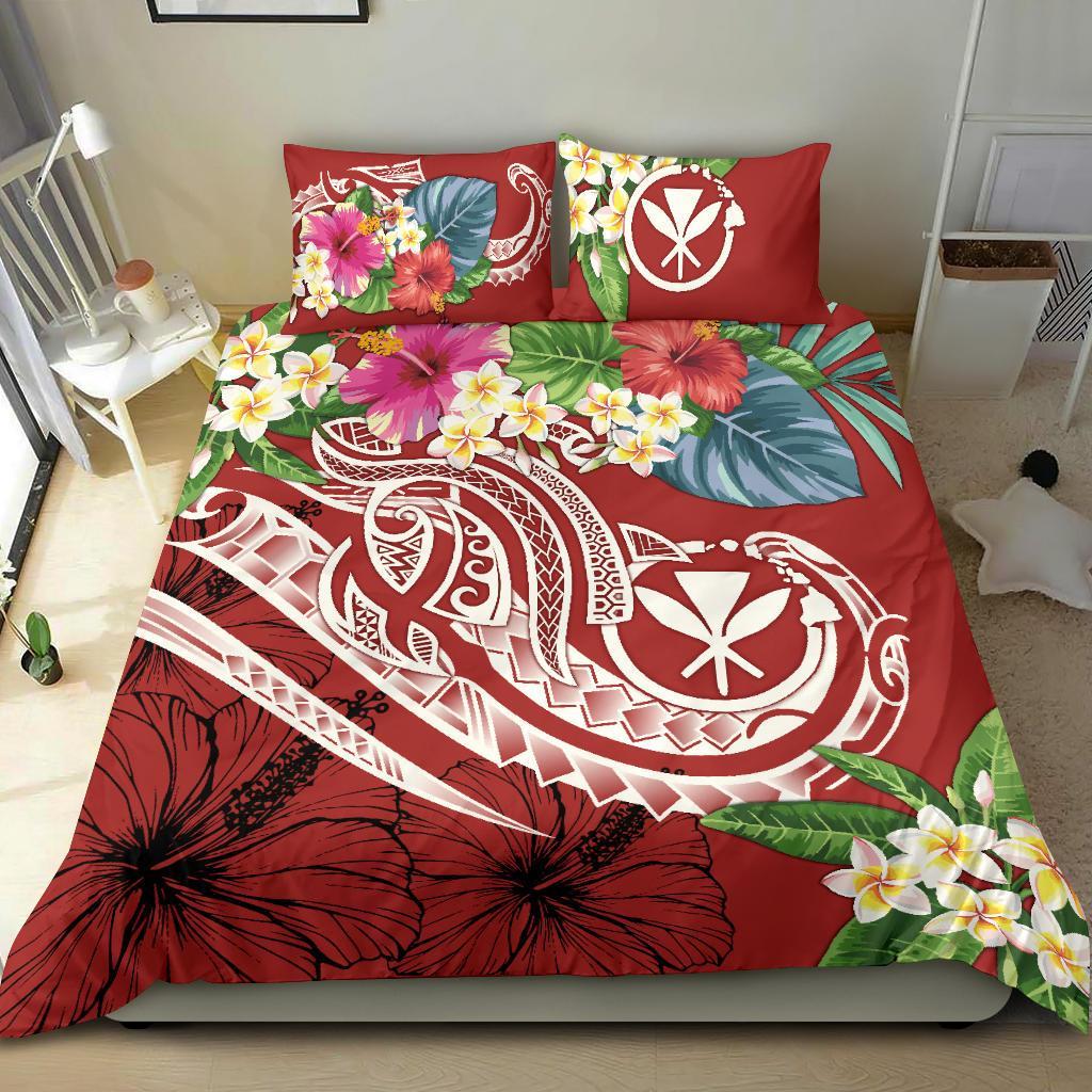 Polynesian Hawaii Kanaka Maoli Bedding Set Summer Plumeria (Red)