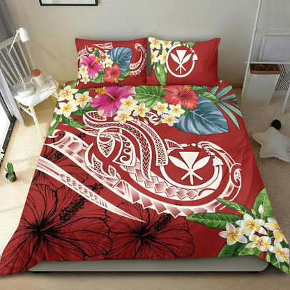 Polynesian Hawaii Kanaka Maoli Bedding Set Summer Plumeria (Red)