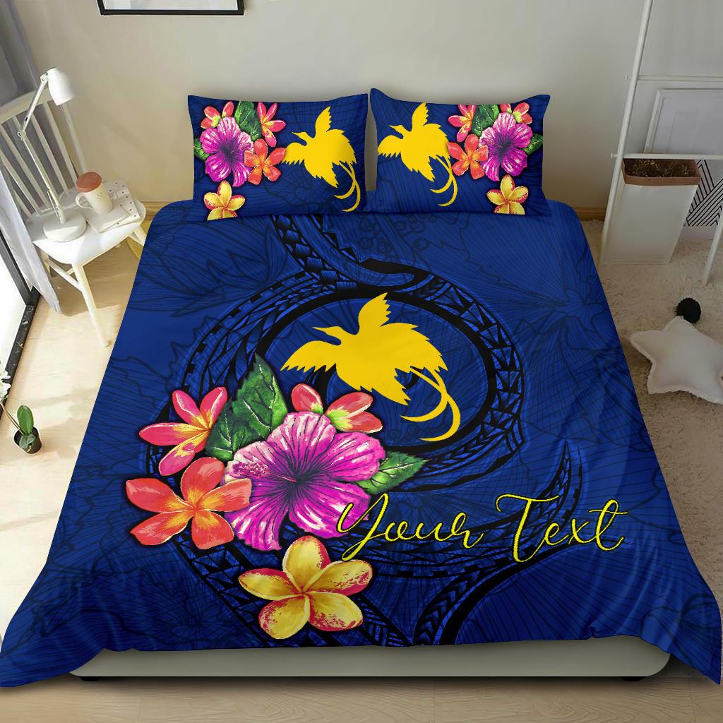 Polynesian Custom Personalised Bedding Set Papua New Guinea Duvet Cover Set Floral With Seal Blue