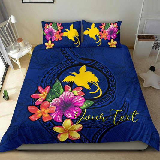 Polynesian Custom Personalised Bedding Set Papua New Guinea Duvet Cover Set Floral With Seal Blue