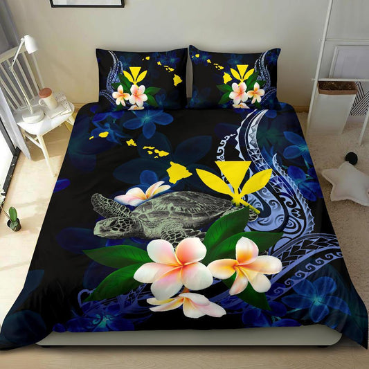 Polynesian Hawaii Bedding Set Turtle With Plumeria Flowers