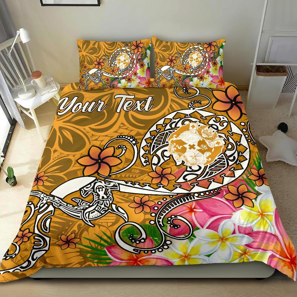 Tonga Custom Personalised Bedding Set Turtle Plumeria (Gold)