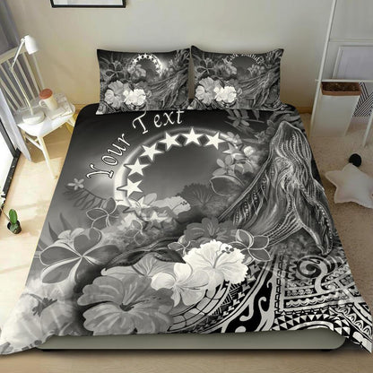 Cook Islands Custom Personalised Bedding Set Humpback Whale with Tropical Flowers (White)