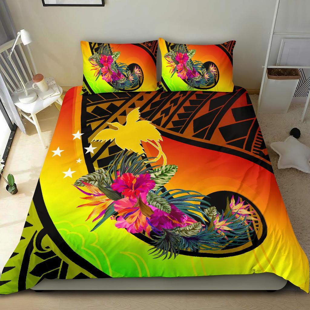 Papua New Guinea Bedding Set Polynesian Hook And Hibiscus (Raggae)