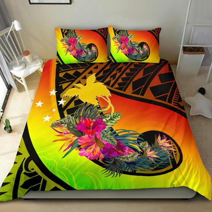 Papua New Guinea Bedding Set Polynesian Hook And Hibiscus (Raggae)