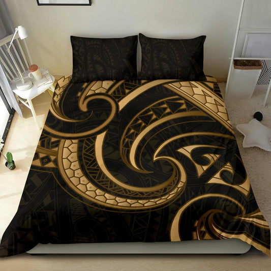 New Zealand Maori Mangopare Bedding Set Polynesian Gold