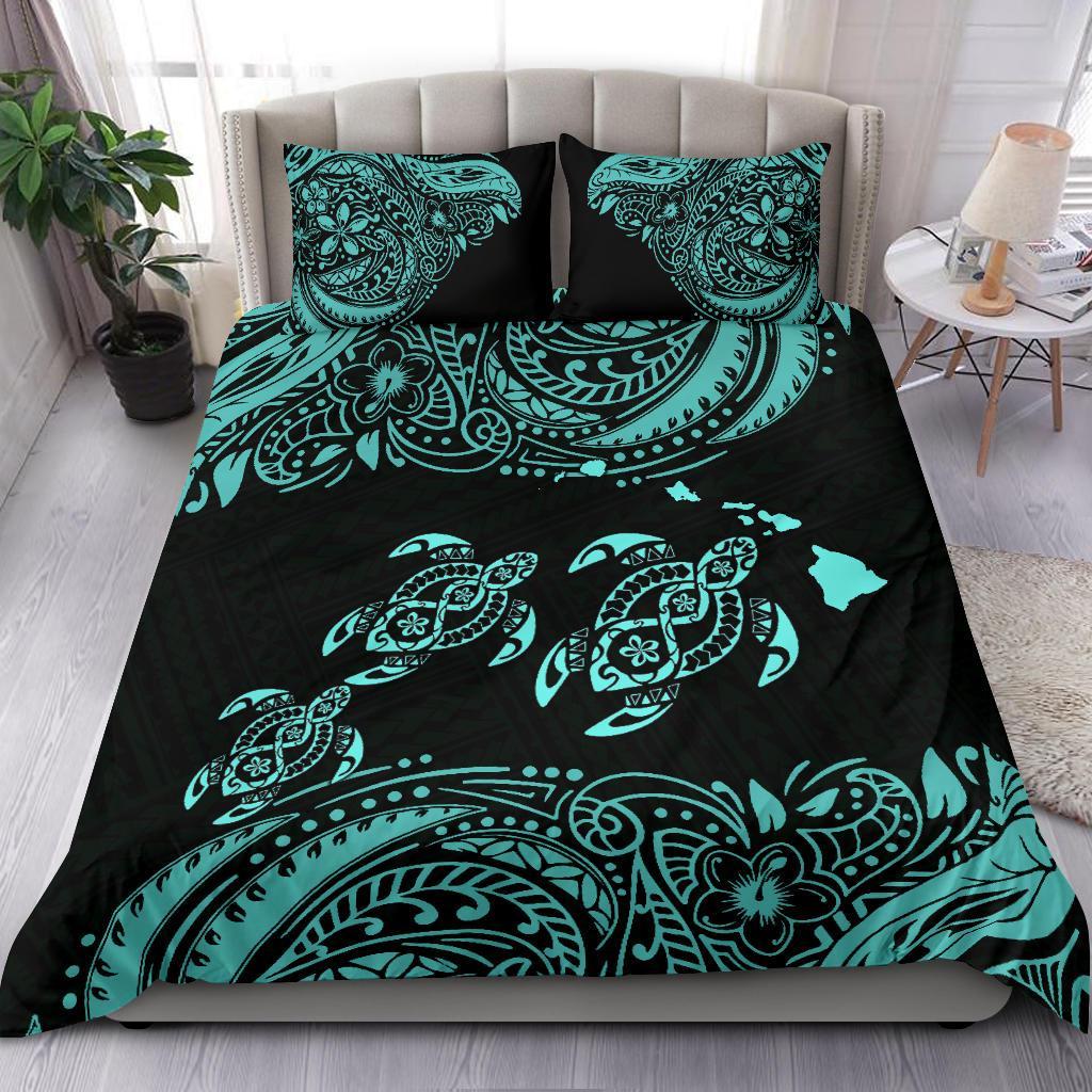 Polynesian Bedding Set Hawaii Duvet Cover Set Blue Sea Turtle