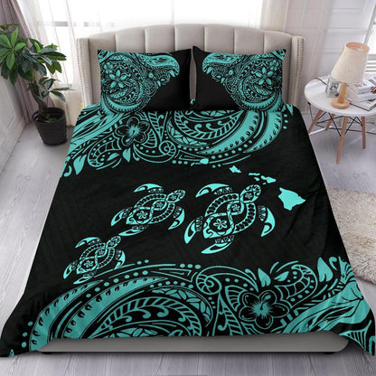 Polynesian Bedding Set Hawaii Duvet Cover Set Blue Sea Turtle