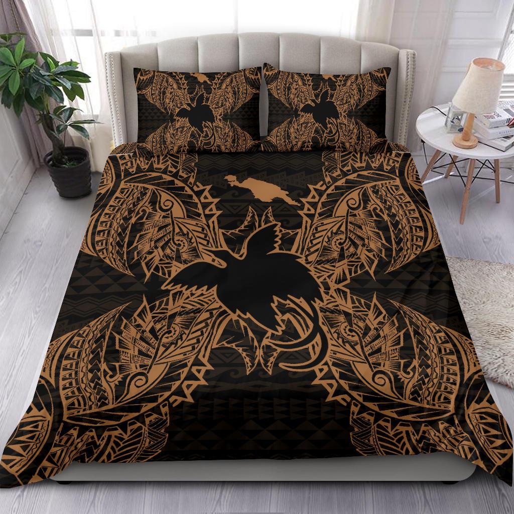 Polynesian Bedding Set Papua New Guinea Duvet Cover Set Map Gold