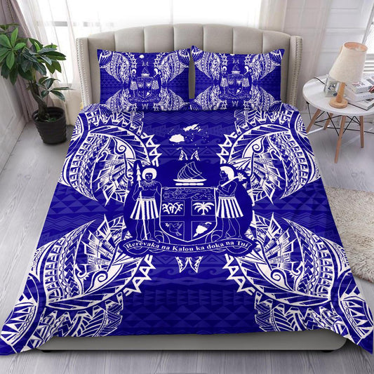 Polynesian Bedding Set Fiji Duvet Cover Set Map Blue