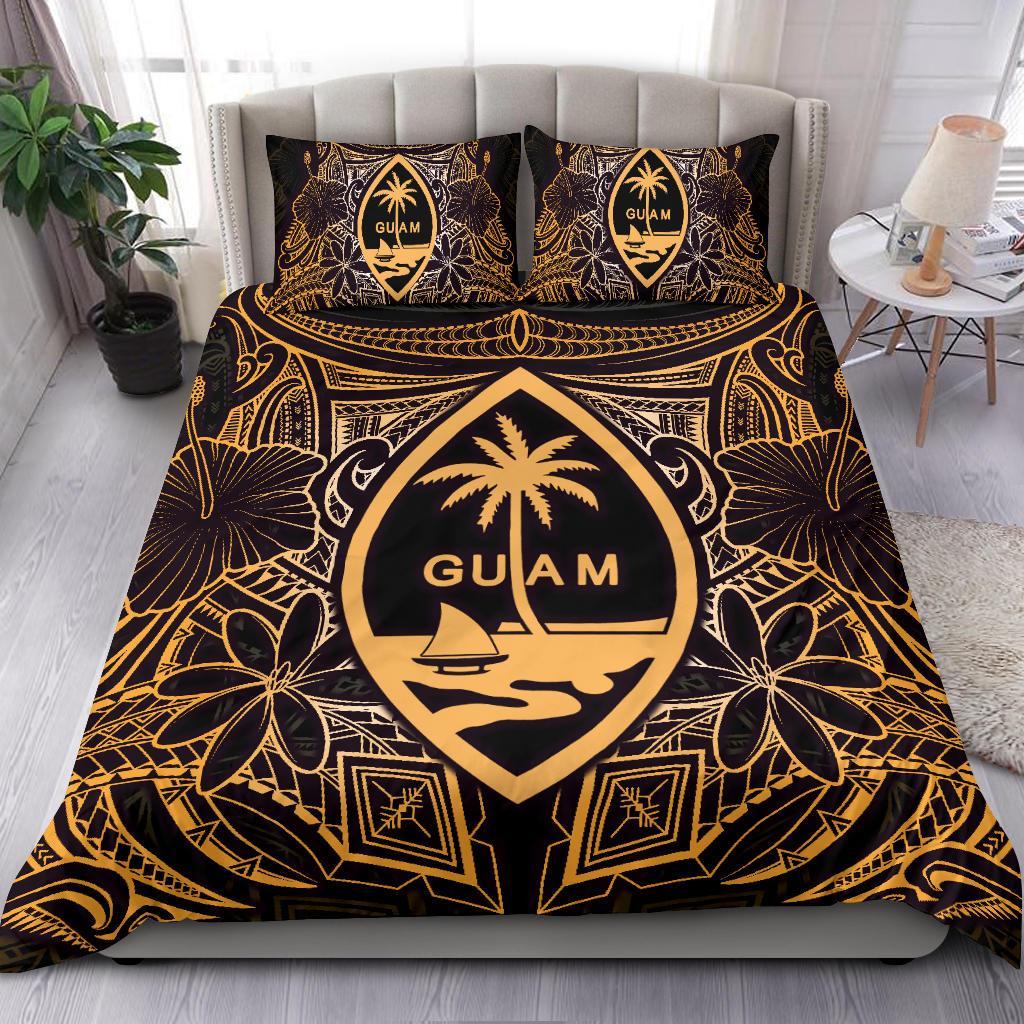 Guam Polynesian Bedding Set Gold Hibiscus Coat Of Arms